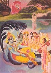 Sri Krishna showing vision to Akrura
