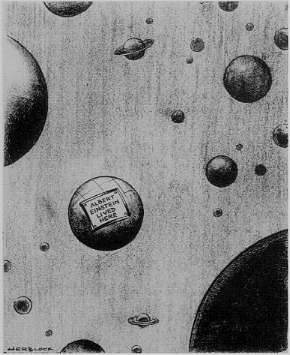 Cartoon by Herblock in Washington Post after Einstein's death
